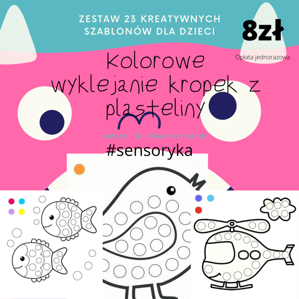 Kolorowe wyklejanie kropek z plasteliny – zestaw 23 kreatywnych szablonów dla dzieci – 8 zł